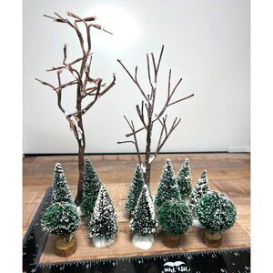 Dept 56 Miniature Snow-Covered Christmas Trees & Bare Branch Trees  13 Piece Set